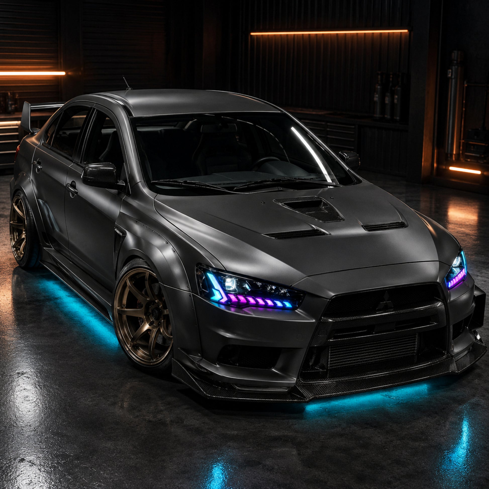 2008-2018 Mitsubishi Lancer / EVO X LED Projector Headlights — product view 24 - H-EVO-CRGB