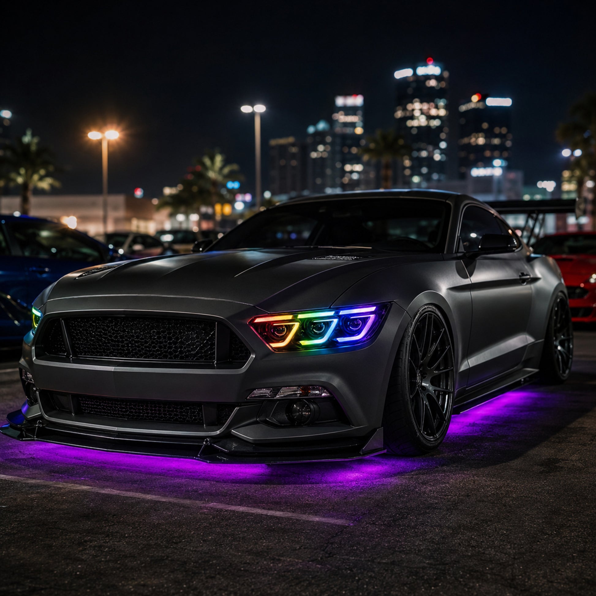 2015-2017 Ford Mustang S550 Pre-Facelift LED Triple Projector Headlights — product view 22 - H-MUS15-RGB