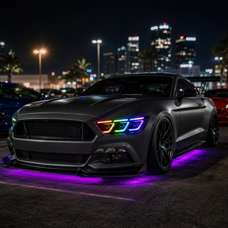 2015-2017 Ford Mustang S550 Pre-Facelift LED Triple Projector Headlights — product view 22 - H-MUS15-RGB