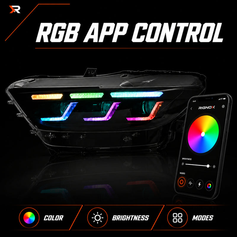 2015-2017 Ford Mustang S550 Pre-Facelift LED Triple Projector Headlights — product view 25 - H-MUS15-RGB