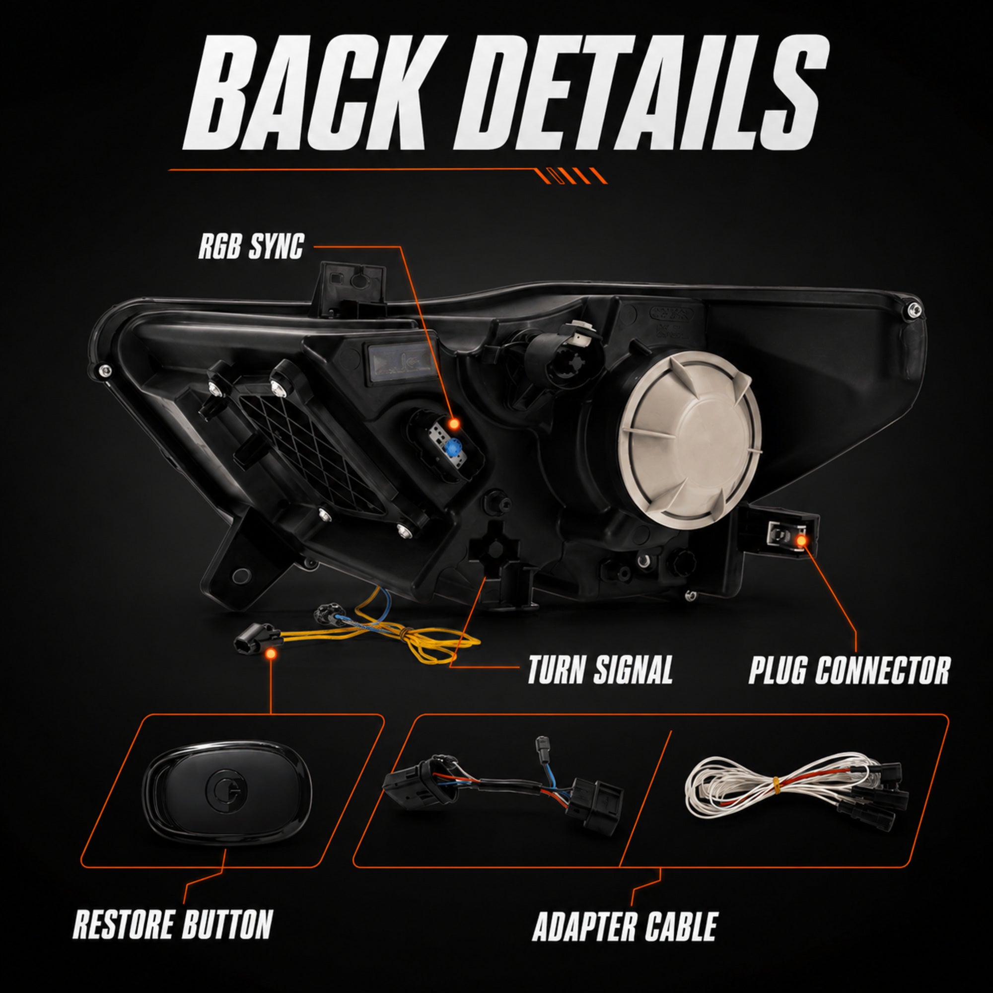 2015-2017 Ford Mustang S550 Pre-Facelift LED Triple Projector Headlights — product view 29 - H-MUS15-RGB