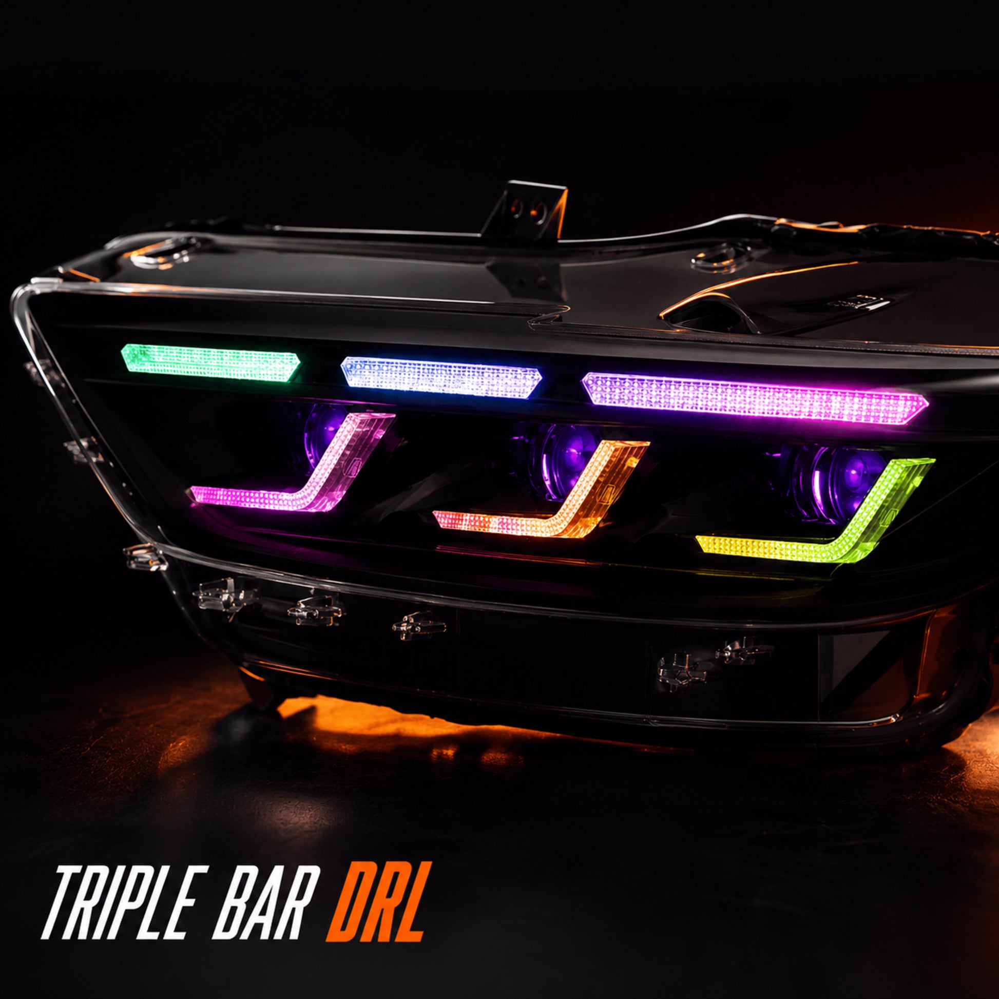 2015-2017 Ford Mustang S550 Pre-Facelift LED Triple Projector Headlights — product view 31 - H-MUS15-RGB