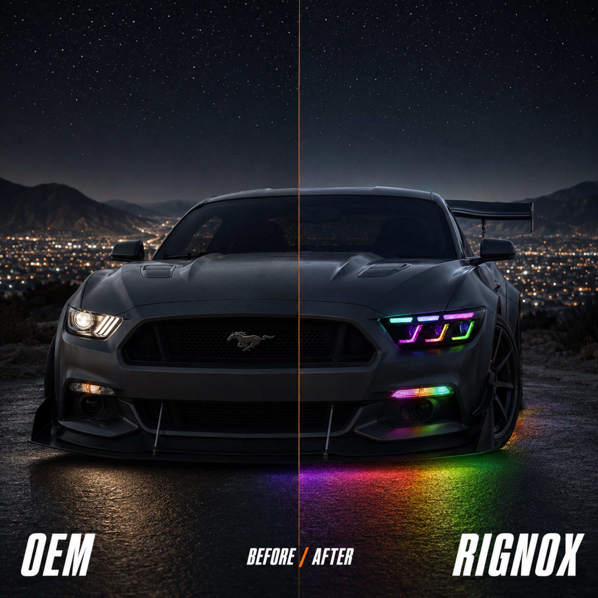 2015-2017 Ford Mustang S550 Pre-Facelift LED Triple Projector Headlights — product view 19 - H-MUS15-RGB