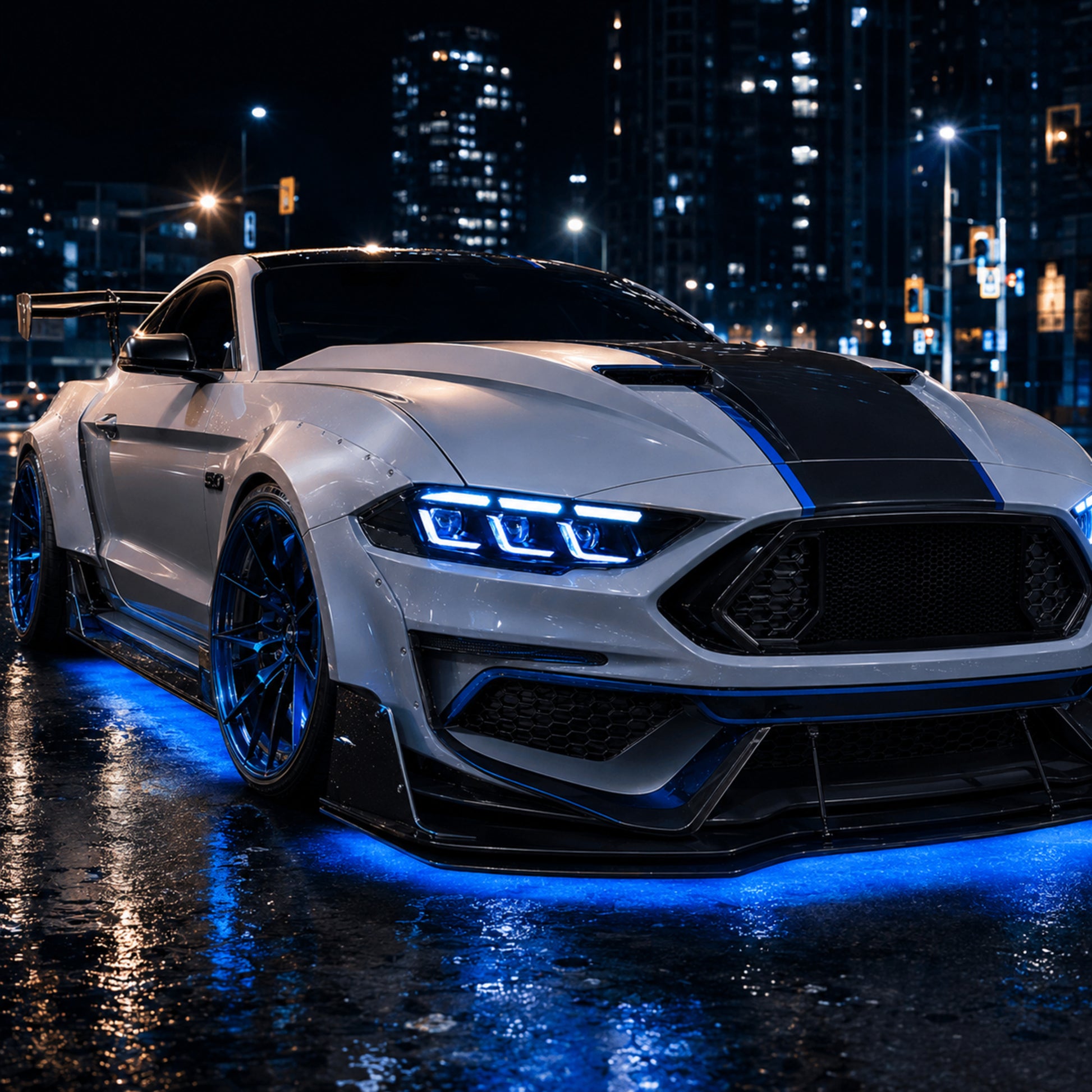 2018-2023 Ford Mustang S550 Facelift LED Triple Projector Headlights — product view 20 - H-MUS18-CRGB