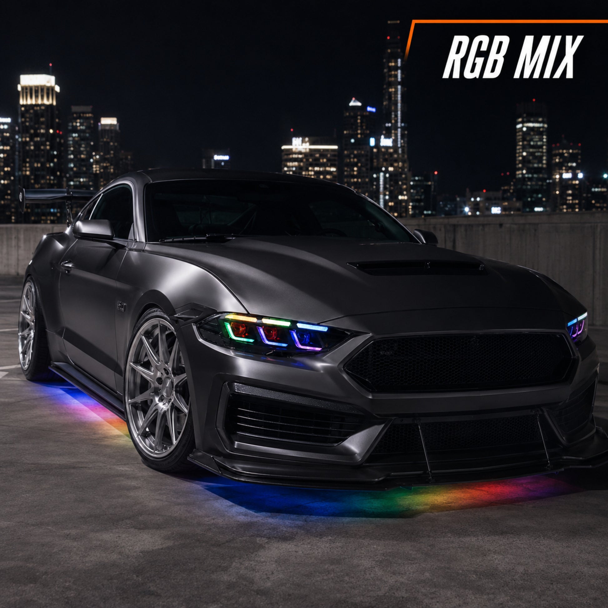 2018-2023 Ford Mustang S550 Facelift LED Triple Projector Headlights — product view 25 - H-MUS18-CRGB