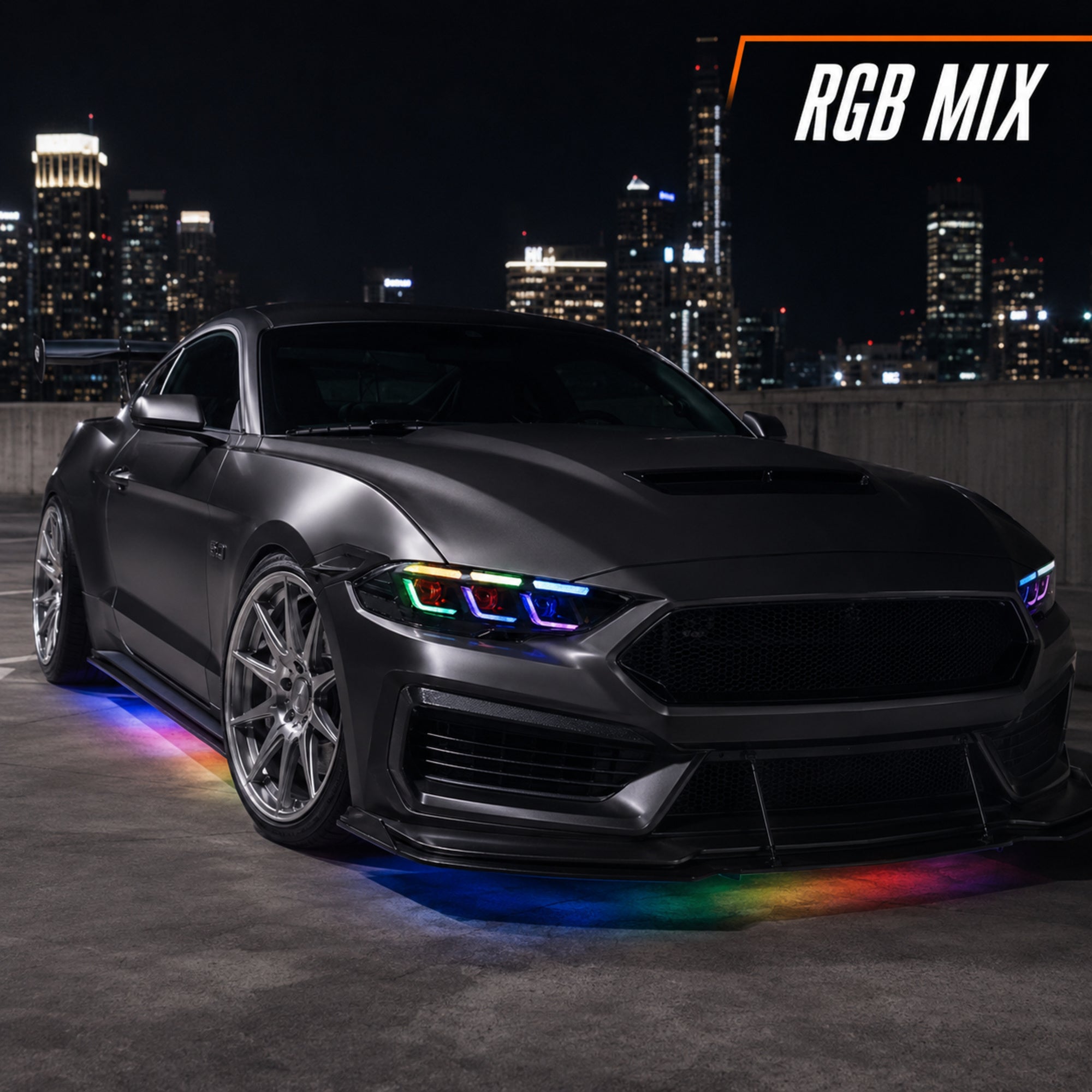 2018-2023 Ford Mustang S550 Facelift LED Triple Projector Headlights — product view 25 - H-MUS18-CRGB