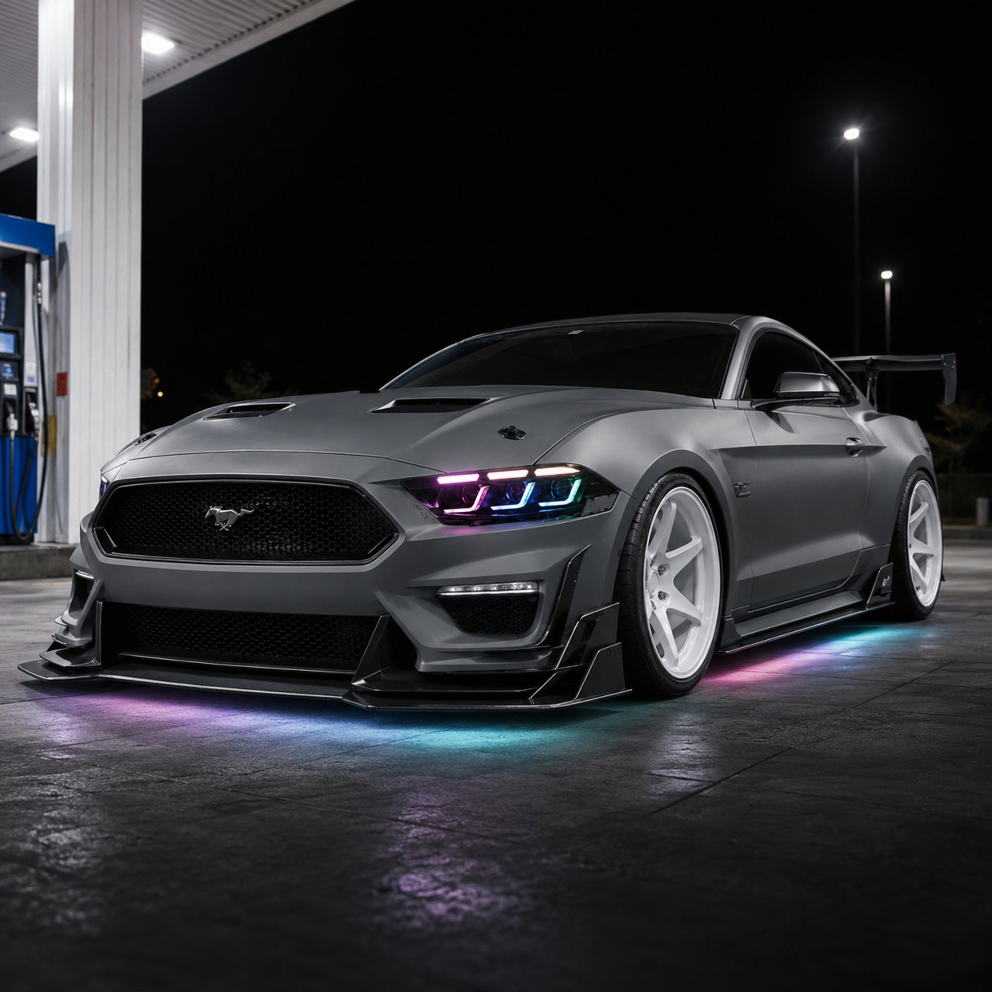 2018-2023 Ford Mustang S550 Facelift LED Triple Projector Headlights — product view 23 - H-MUS18-CRGB