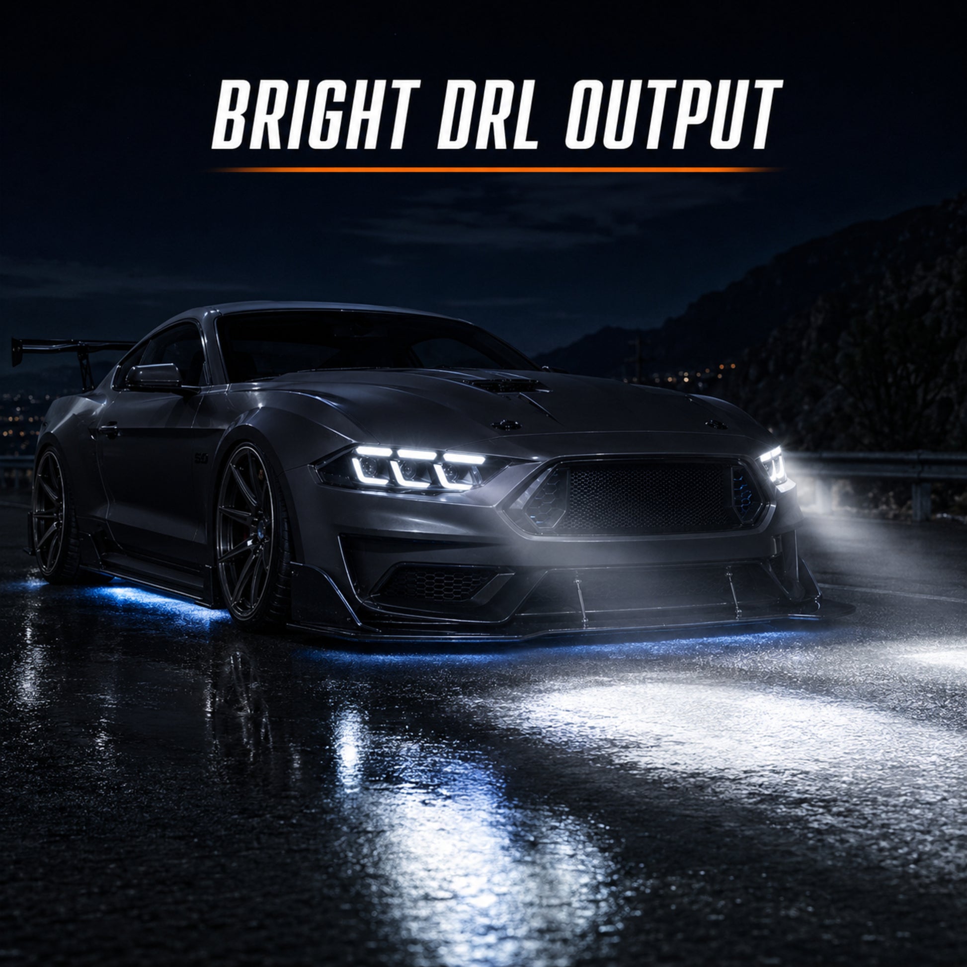 2018-2023 Ford Mustang S550 Facelift LED Triple Projector Headlights — product view 24 - H-MUS18-CRGB