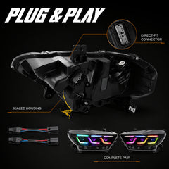 2018-2023 Ford Mustang S550 Facelift LED Triple Projector Headlights — product view 31 - H-MUS18-CRGB