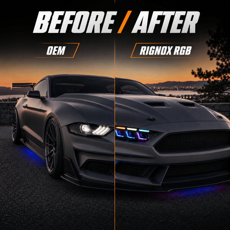 2018-2023 Ford Mustang S550 Facelift LED Triple Projector Headlights — product view 18 - H-MUS18-CRGB
