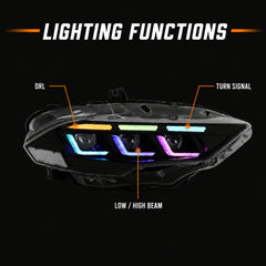 2018-2023 Ford Mustang S550 Facelift LED Triple Projector Headlights — product view 30 - H-MUS18-CRGB