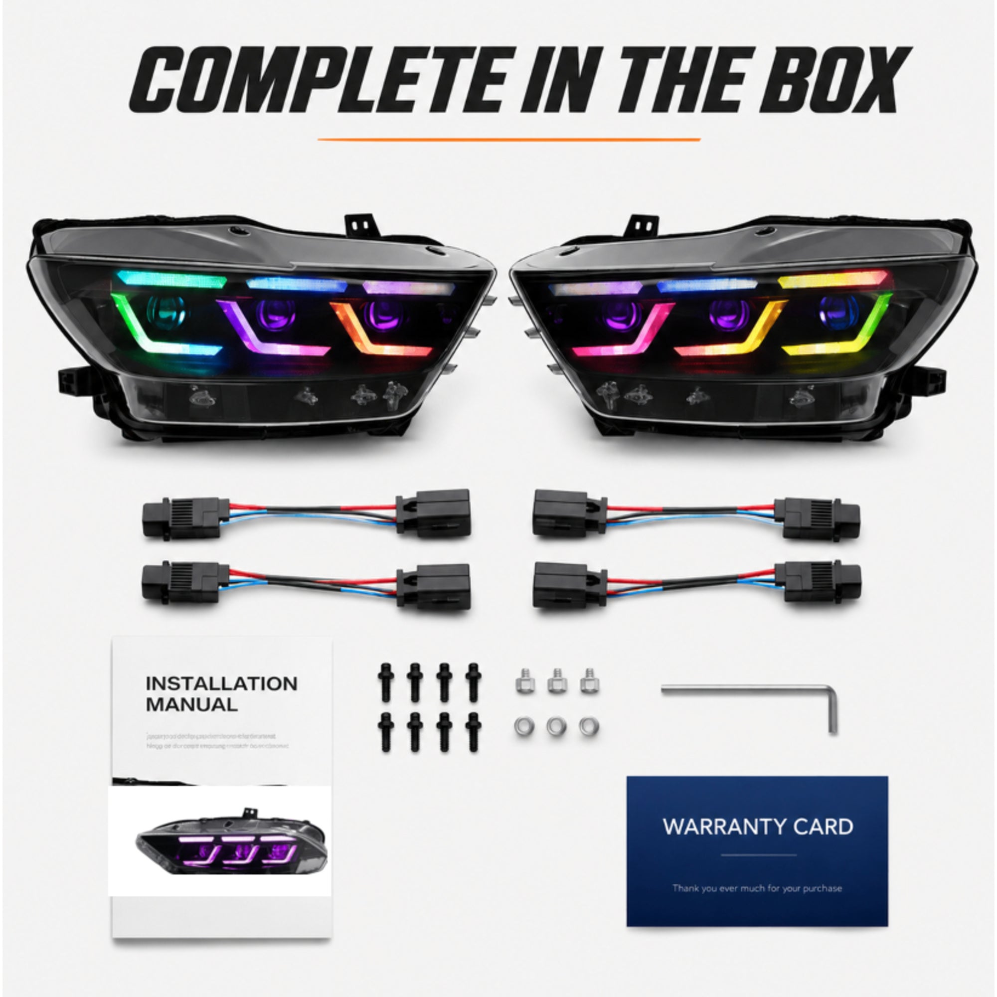 2018-2023 Ford Mustang S550 Facelift LED Triple Projector Headlights — product view 32 - H-MUS18-CRGB