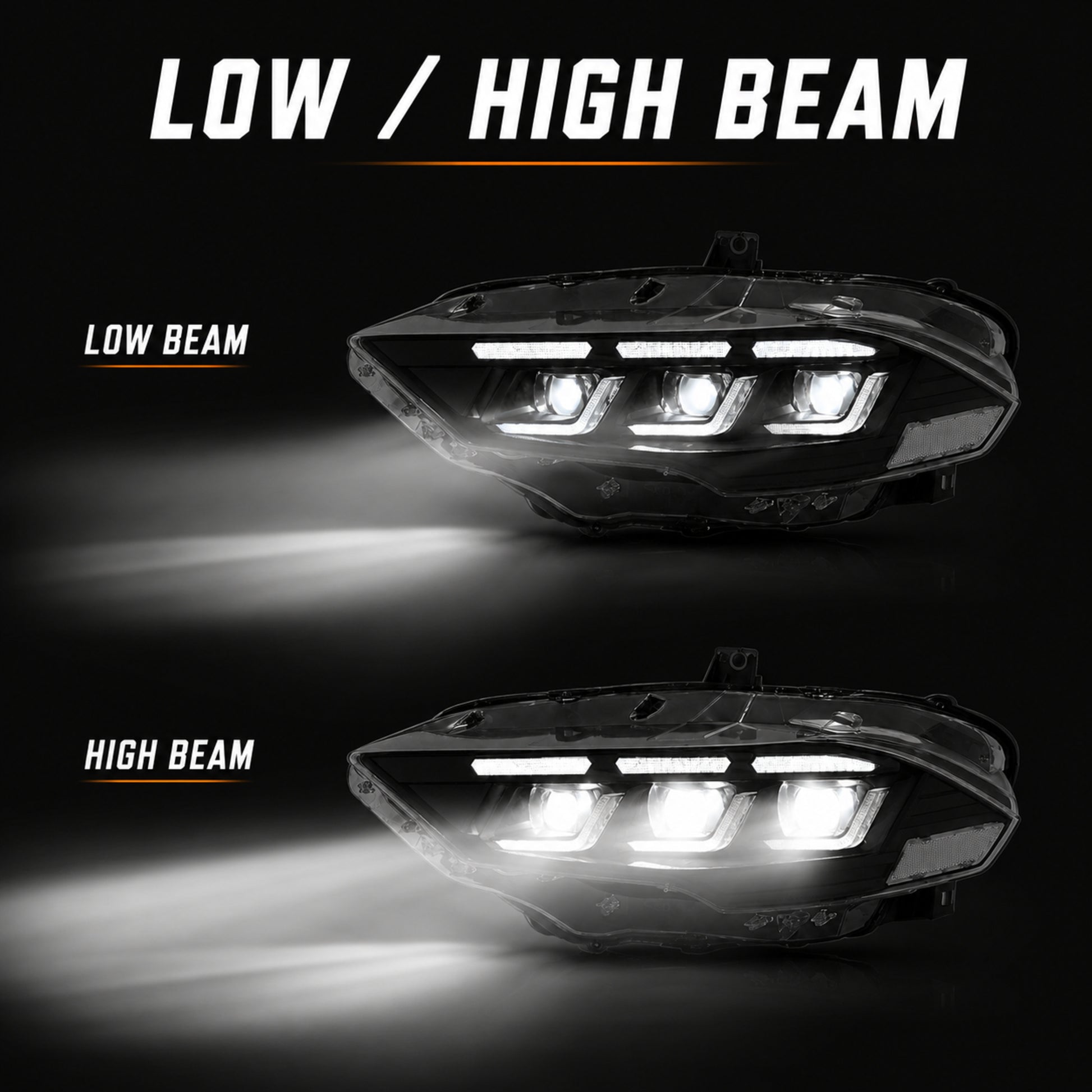 2018-2023 Ford Mustang S550 Facelift LED Triple Projector Headlights — product view 29 - H-MUS18-CRGB