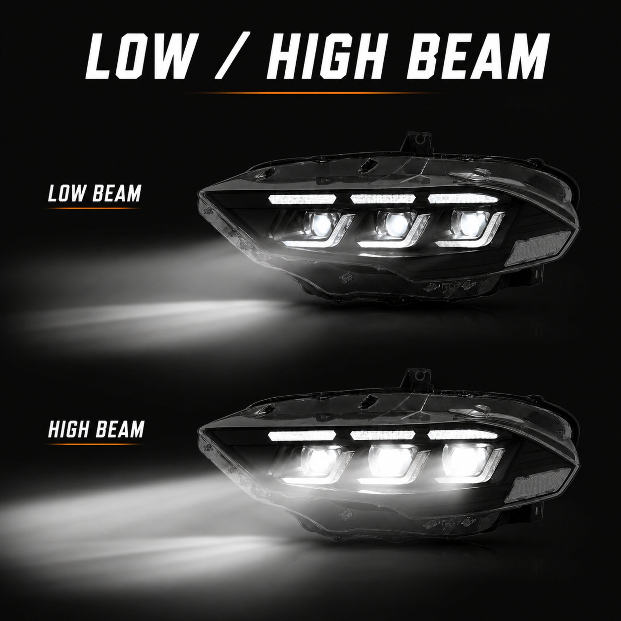 2018-2023 Ford Mustang S550 Facelift LED Triple Projector Headlights — product view 29 - H-MUS18-CRGB