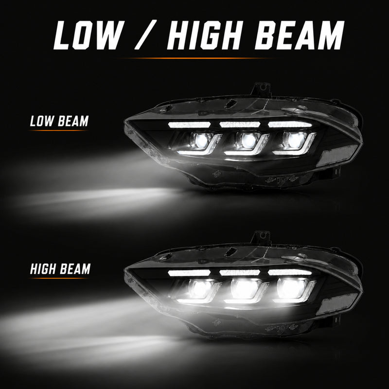 2018-2023 Ford Mustang S550 Facelift LED Triple Projector Headlights — product view 29 - H-MUS18-CRGB