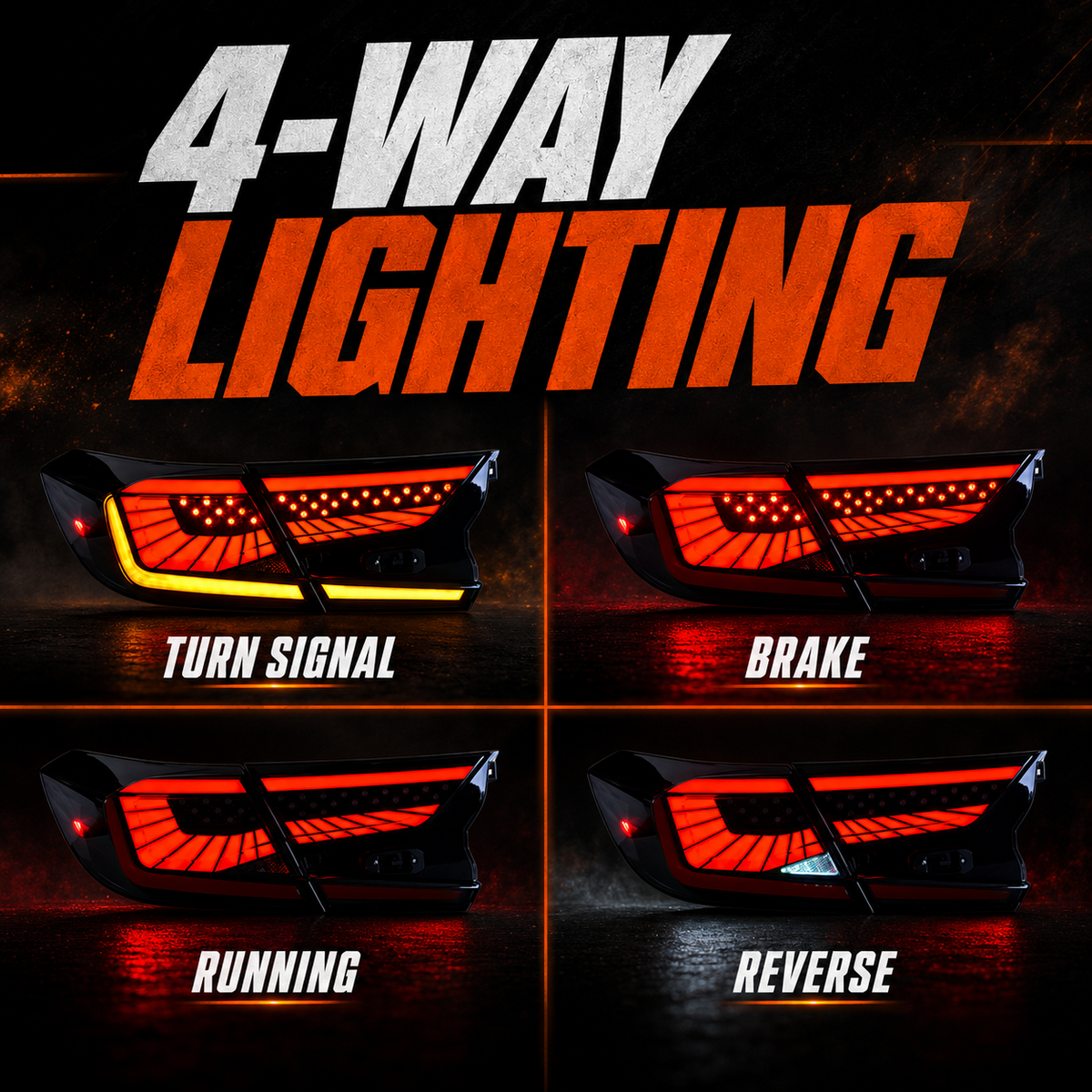 2018-2022 Honda Accord 10th Gen Sequential LED Tail Lights — four-way lighting functions — T-ACC10-SS-CW