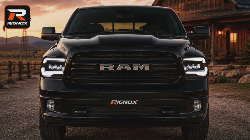 2009-2018 Dodge Ram 1500/2500/3500 LED Triple Projector Headlights Assembly | L-Shaped Dual Color DRL-17