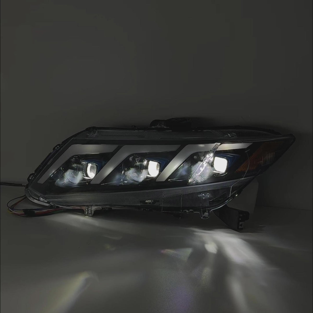 2012-2015 Honda Civic 9th Gen LED Triple Projector Headlights Assembly — Pair — video — H-CIV12-3P