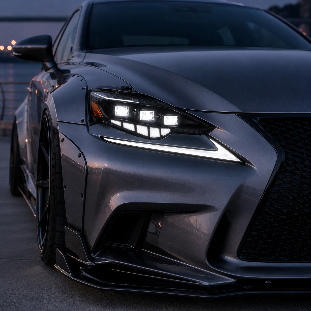 2014-2016 Lexus IS250 / IS200t / IS300 / IS350 LED Triple Projector Headlights — front close-up — H-IS14