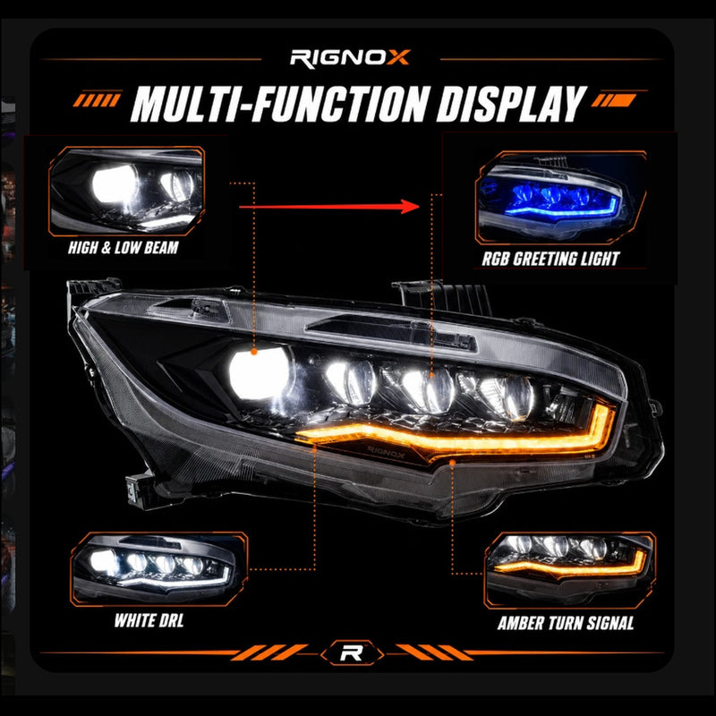 2016-2021 Honda Civic 10th Gen LED Projector Headlights — product view 23 - H-CIV10-RP