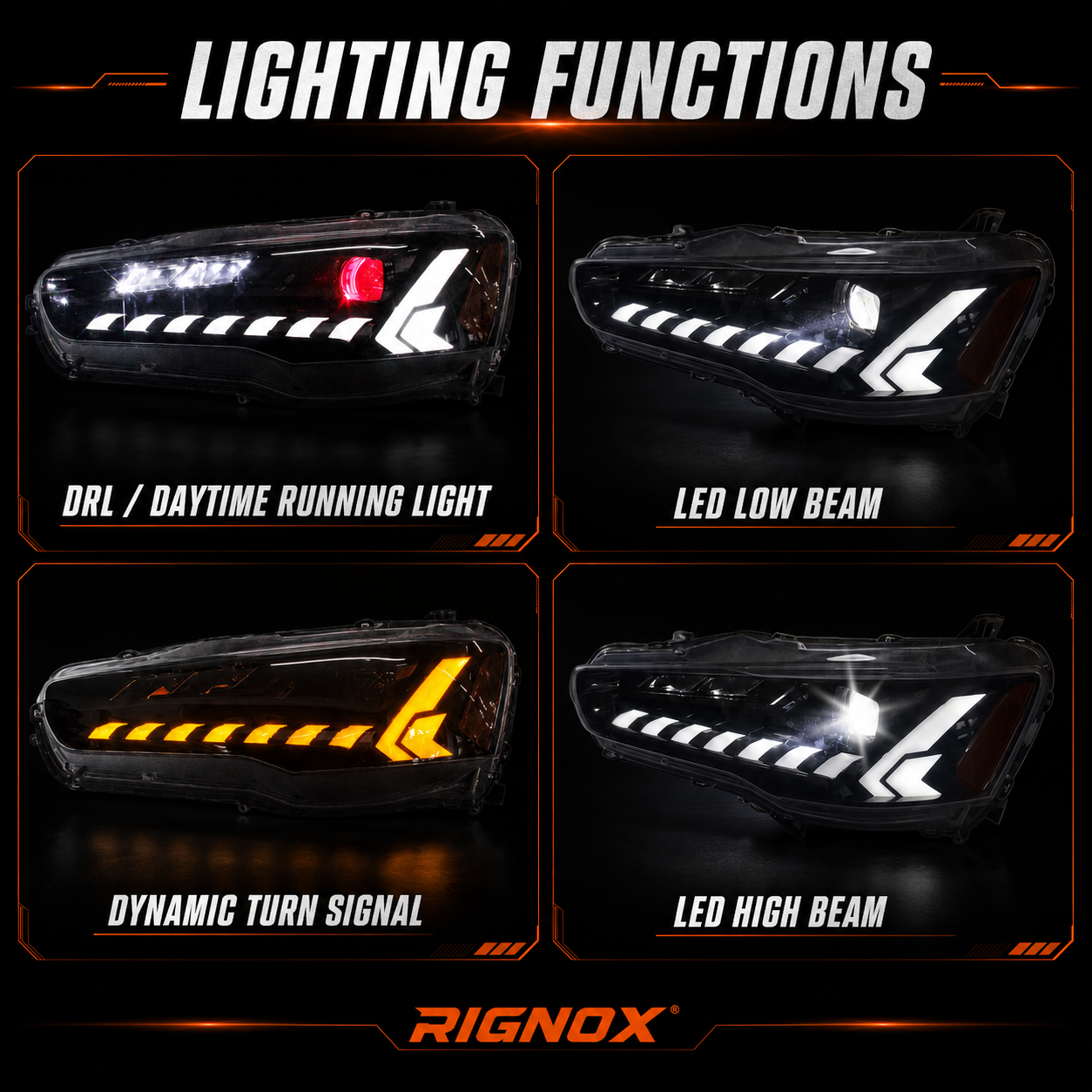 2008-2018 Mitsubishi Lancer / EVO X LED Projector Headlights — product view 12 - H-EVO-CW