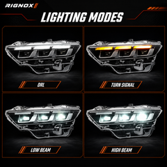 2024-2026 Ford Mustang S650 LED Triple Projector Headlights — function style - H-MUS24-BK