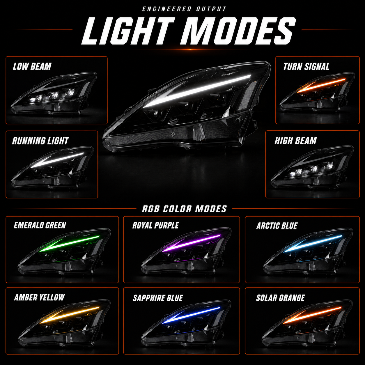 2006-2013 Lexus IS250 / IS350 / IS-F LED Triple Projector Headlights — product view 30 - H-IS06-CRGB