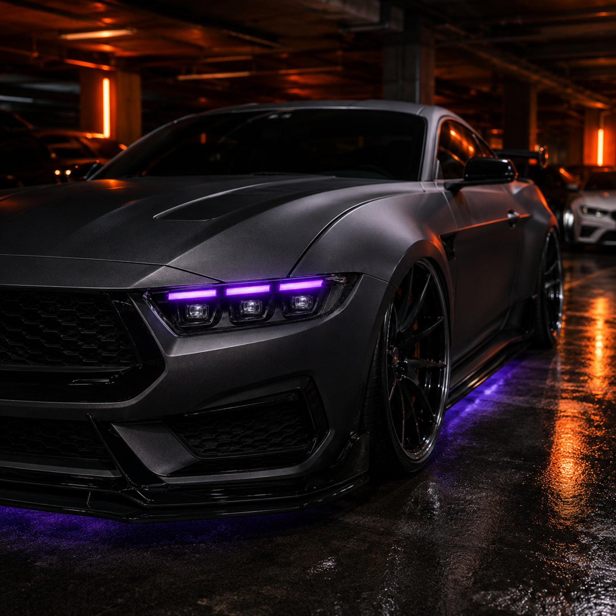 2024-2026 Ford Mustang S650 LED Triple Projector Headlights — product view 40 - H-MUS24-BK-RGB