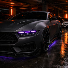 2024-2026 Ford Mustang S650 LED Triple Projector Headlights — product view 40 - H-MUS24-BK-RGB