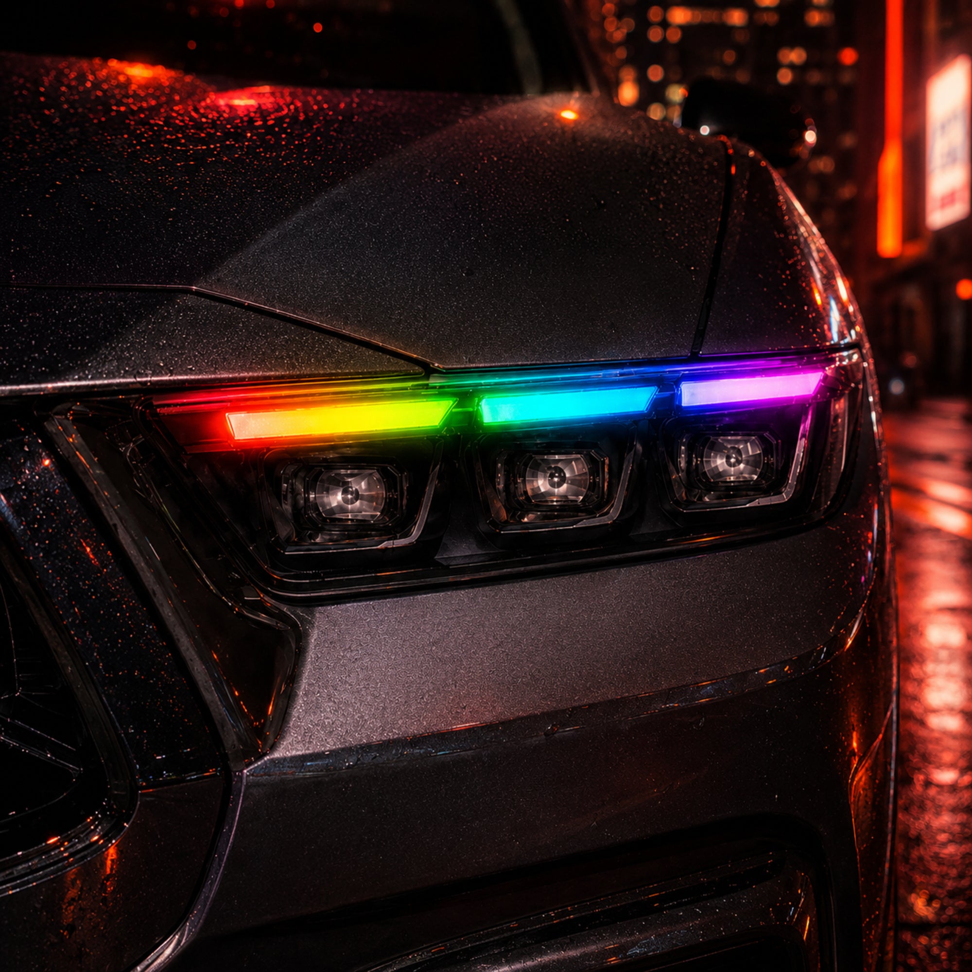 2024-2026 Ford Mustang S650 LED Triple Projector Headlights — product view 35 - H-MUS24-BK-RGB