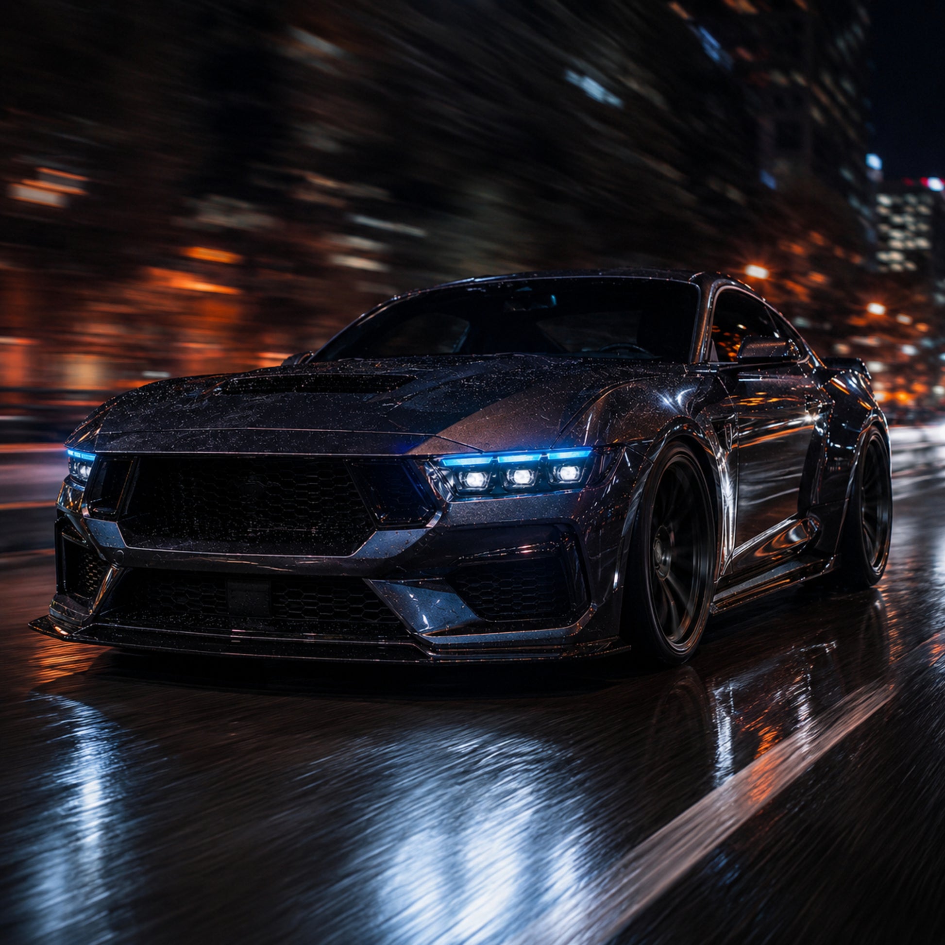 2024-2026 Ford Mustang S650 LED Triple Projector Headlights — product view 44 - H-MUS24-BK-RGB