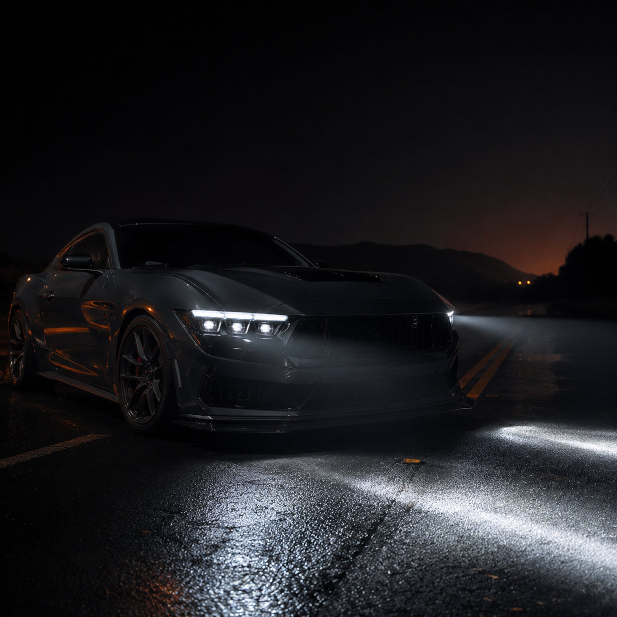 2024-2026 Ford Mustang S650 LED Triple Projector Headlights — product view 38 - H-MUS24-BK-RGB