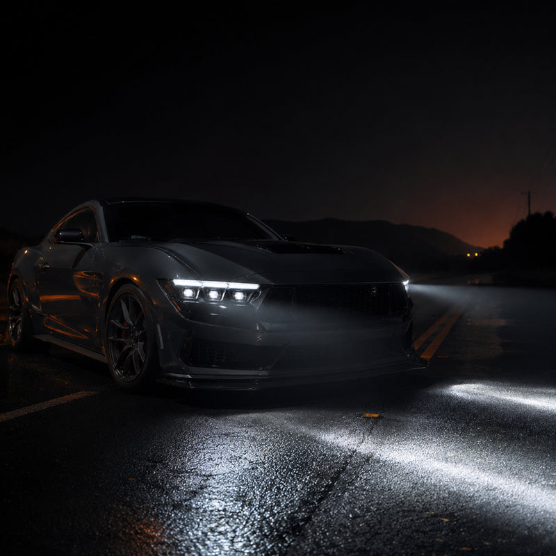 2024-2026 Ford Mustang S650 LED Triple Projector Headlights — product view 38 - H-MUS24-BK-RGB