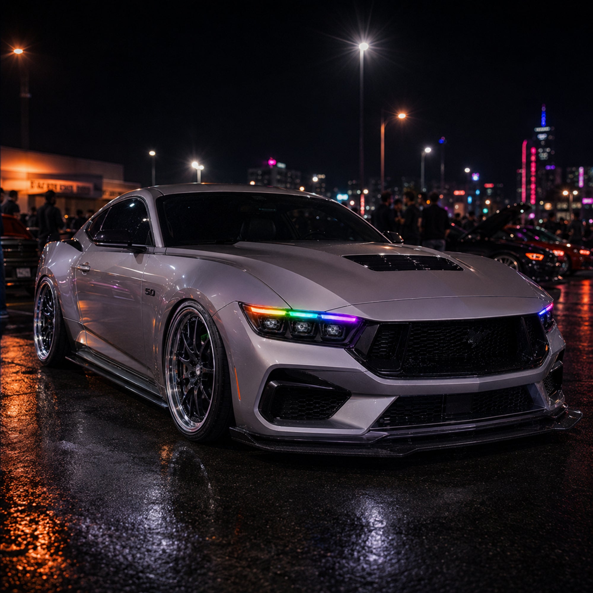 2024-2026 Ford Mustang S650 LED Triple Projector Headlights — product view 39 - H-MUS24-BK-RGB