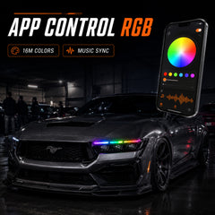 2024-2026 Ford Mustang S650 LED Triple Projector Headlights — product view 47 - H-MUS24-BK-RGB
