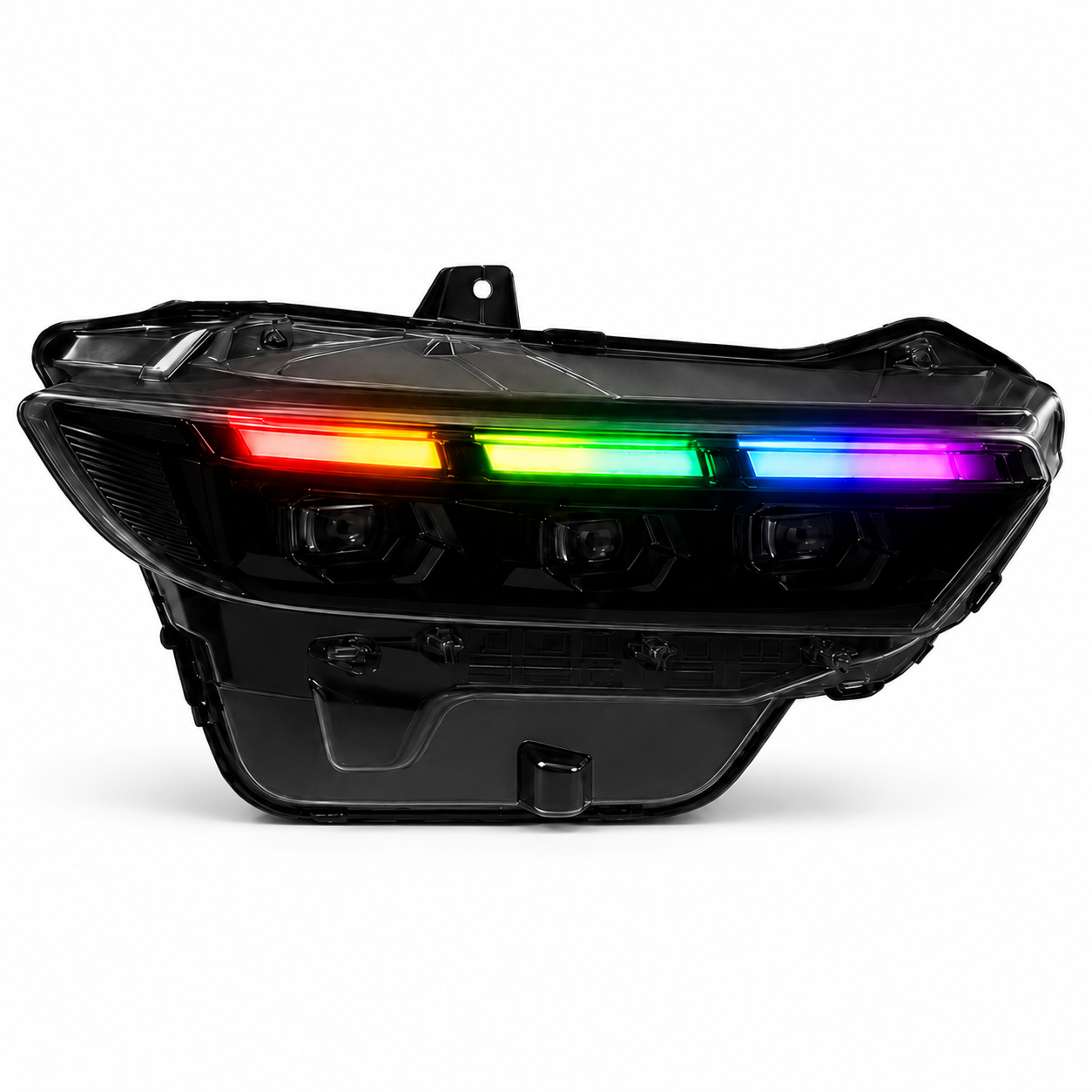 2024-2026 Ford Mustang S650 LED Triple Projector Headlights — product view 34 - H-MUS24-BK-RGB