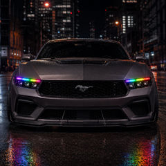 2024-2026 Ford Mustang S650 LED Triple Projector Headlights — product view 41 - H-MUS24-BK-RGB