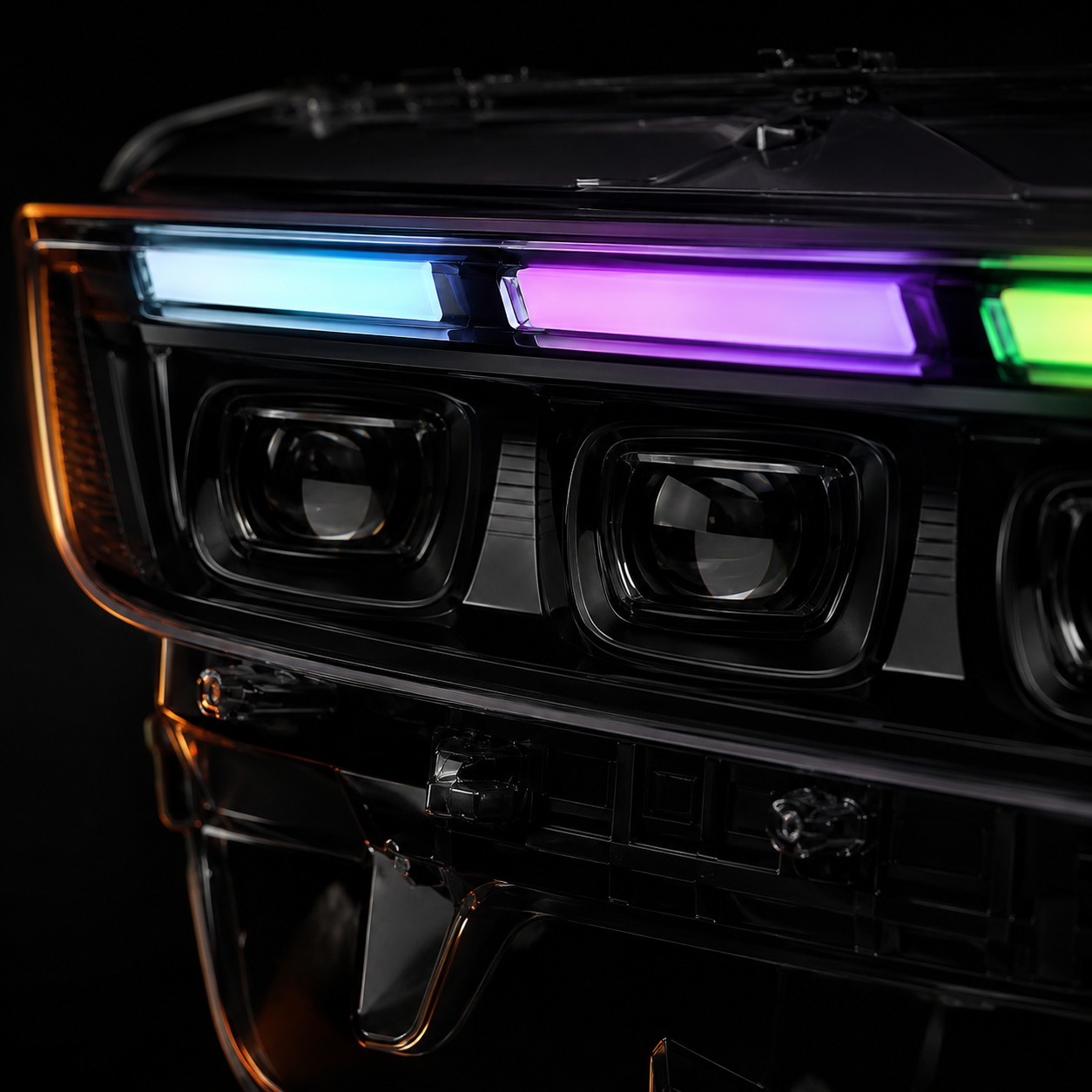 2024-2026 Ford Mustang S650 LED Triple Projector Headlights — product view 43 - H-MUS24-BK-RGB