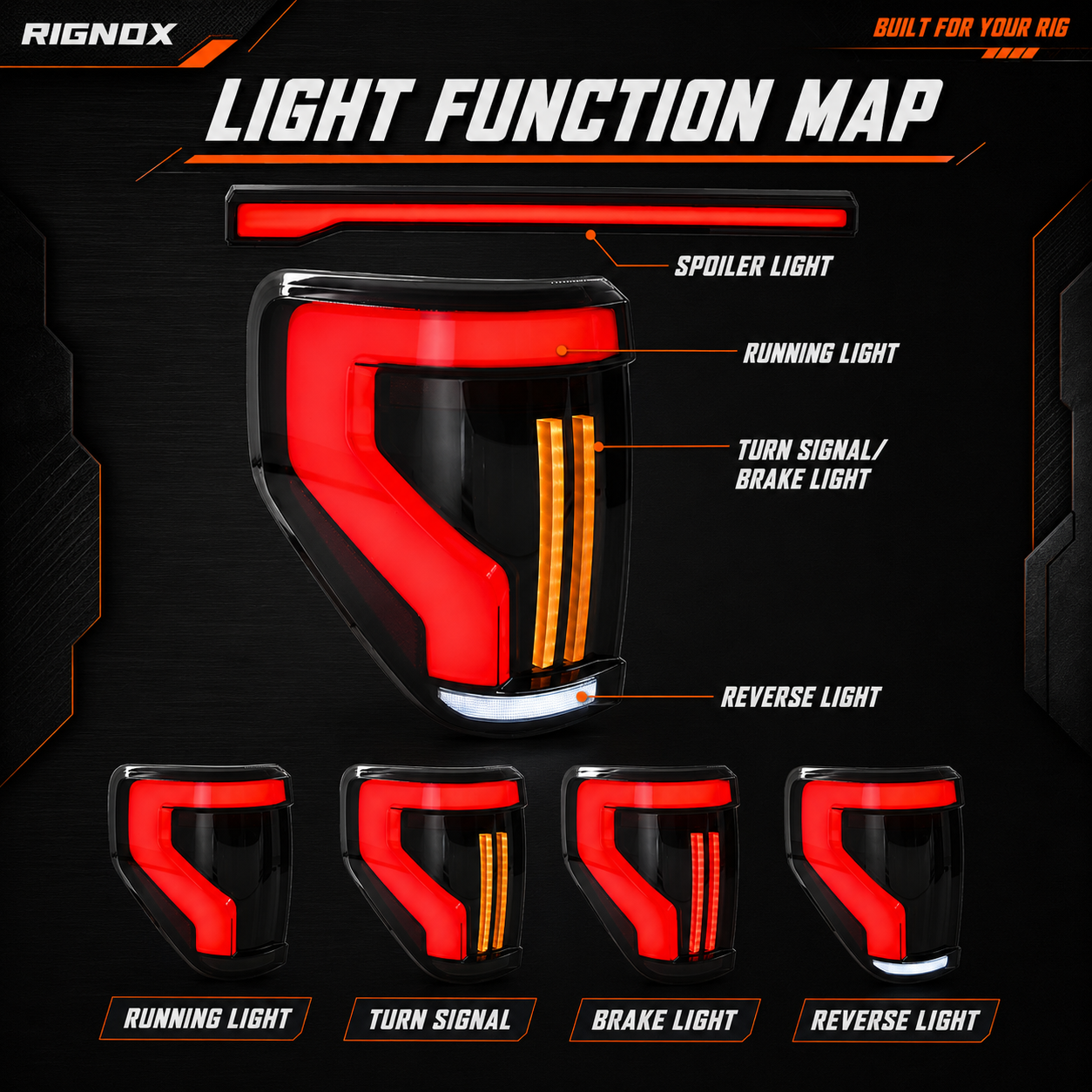 2009-2014 Ford F-150 Sequential LED Tail Lights — function map - T-F150-09-TG