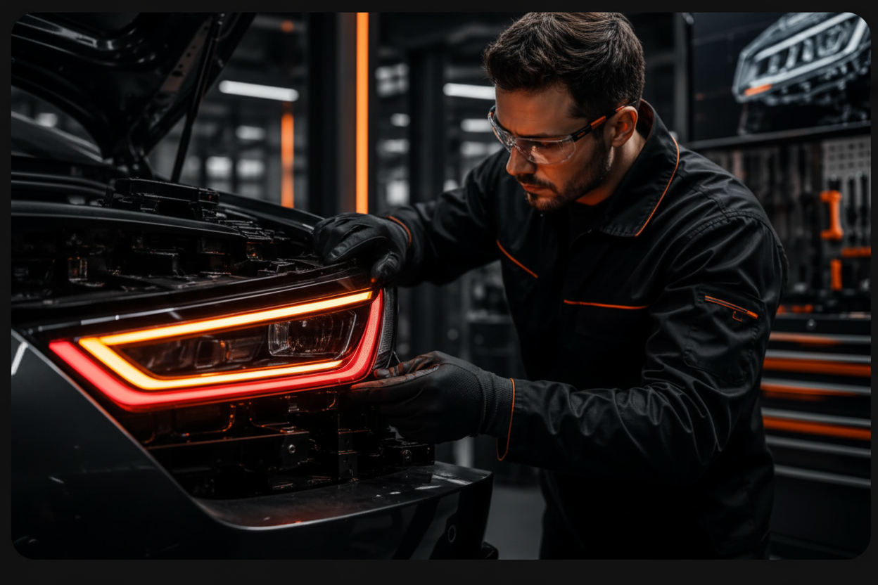 Technician Installing LED Tail Light