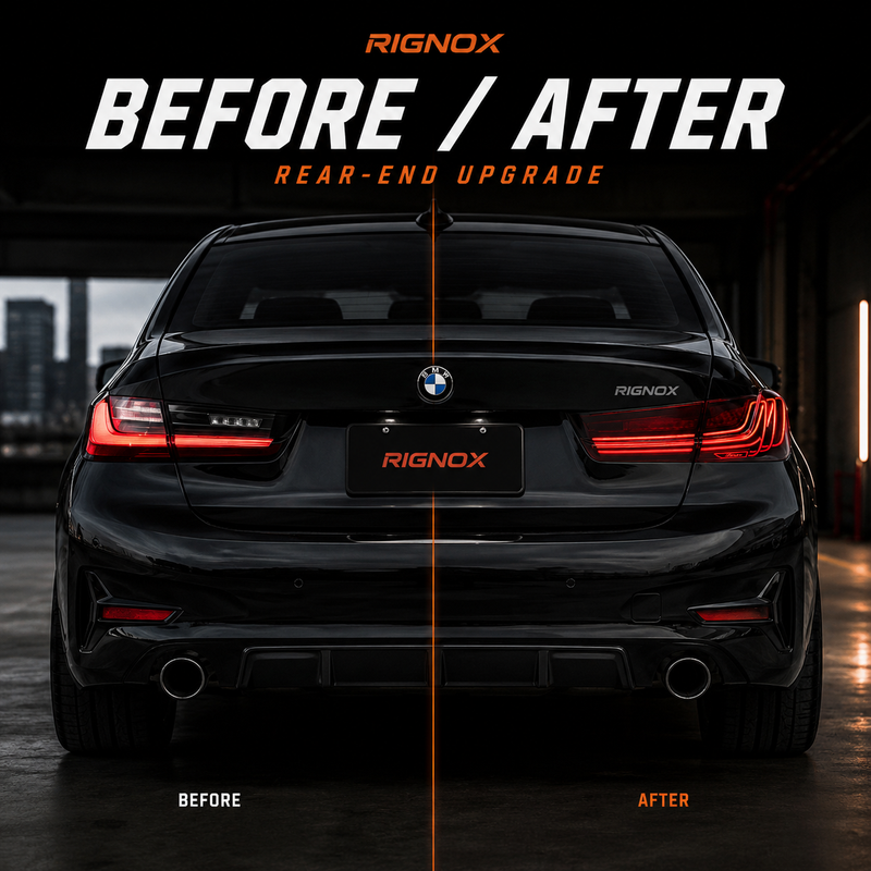 2019-2025 BMW 3 Series G20/G28/G80 M3 Sequential LED Tail Lights — clear red before after upgrade - T-3G20-RR